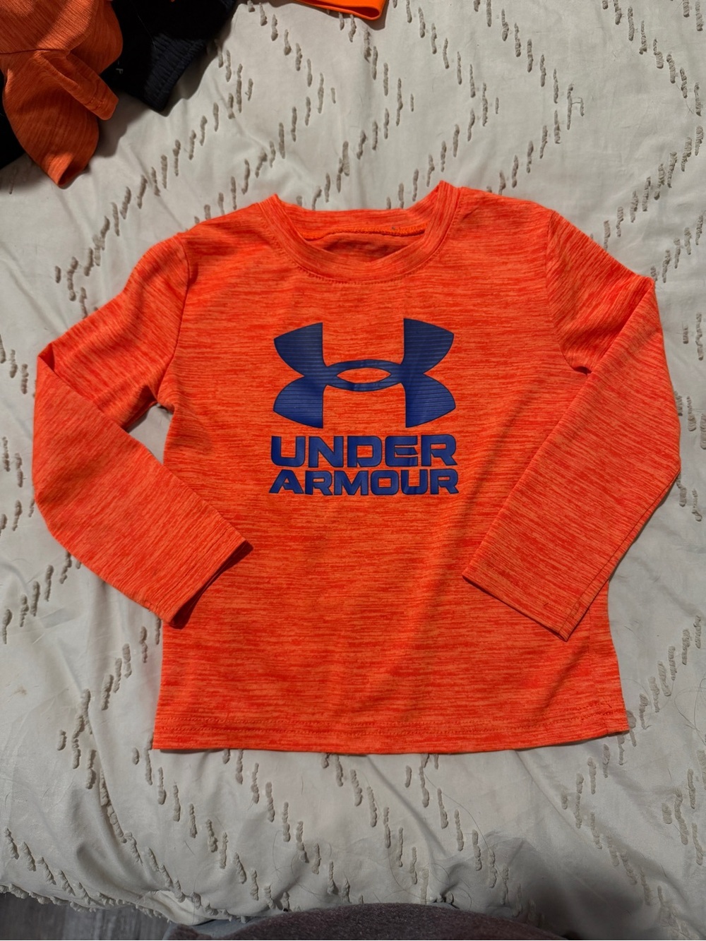 Under Armour Bright Orange Long-Sleeve Logo Tee with Blue Print